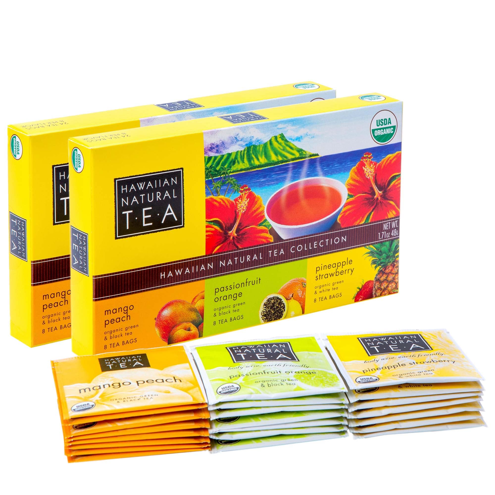 Hawaiian Natural Organic Tropical Fruit Tea Sampler - Green, Black & White Tea Blends with Exotic Fruits | 48 Tea Bags | Perfect Gift Box for Holidays, Birthdays & Special Occasions | Relaxing Afternoon Tea or Refreshing Iced Beverage
