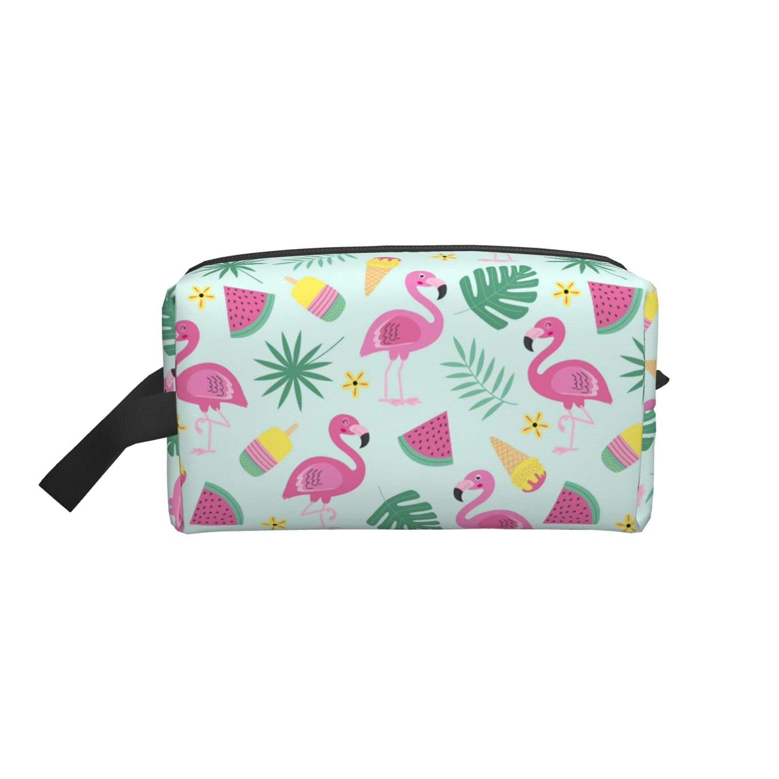 Flamingo Print Travel Makeup Bag for Women & Girls - Portable Cosmetic Pouch with Handle, Waterproof Makeup Organizer Case - Perfect for Travel, Gym, Beach & Daily Use