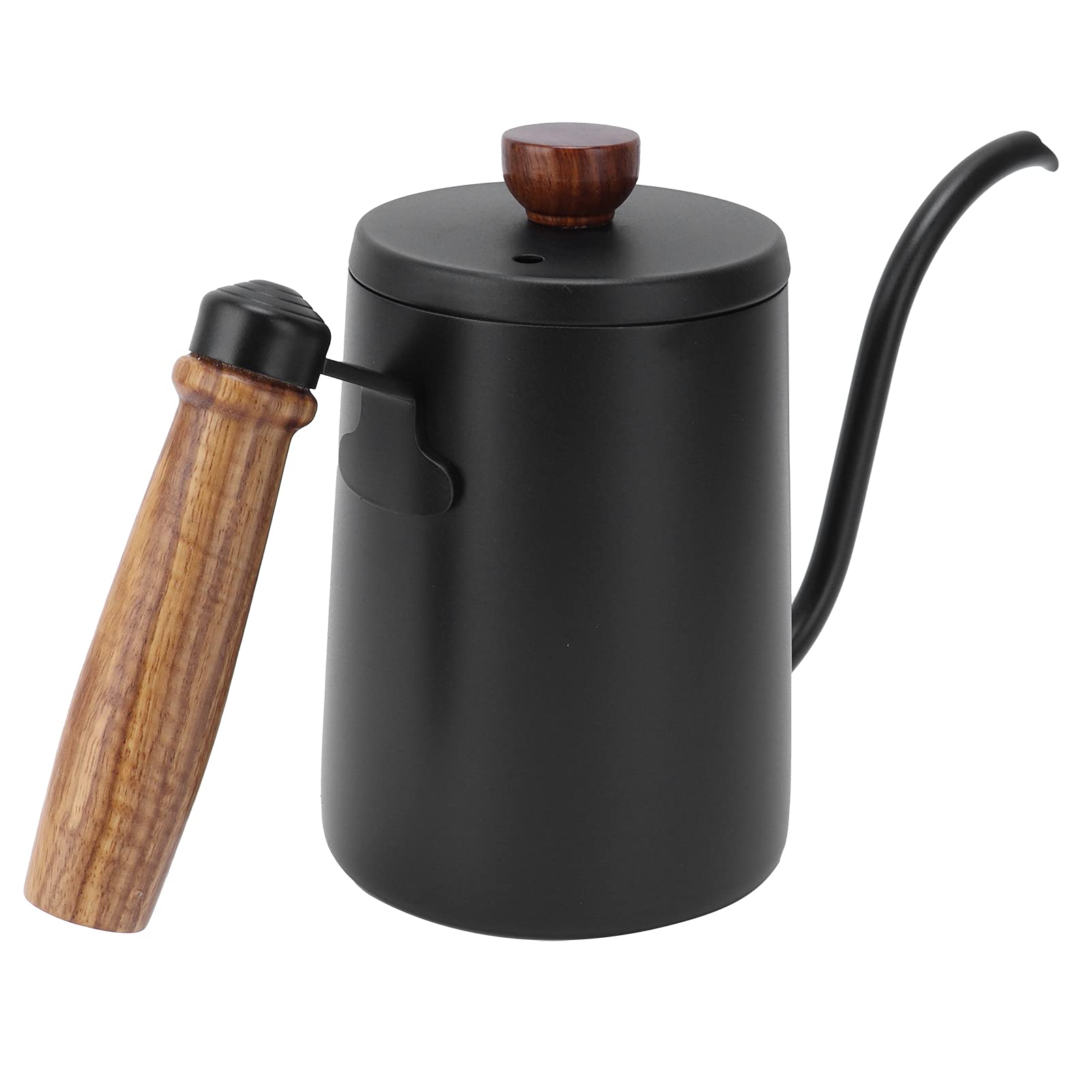 600ML Stainless Steel Coffee Pot with Wooden Handle - Drip Coffee Maker for Tea & Coffee, 304 Stainless Steel, Black - Perfect for Home, Office, Camping & Gifts