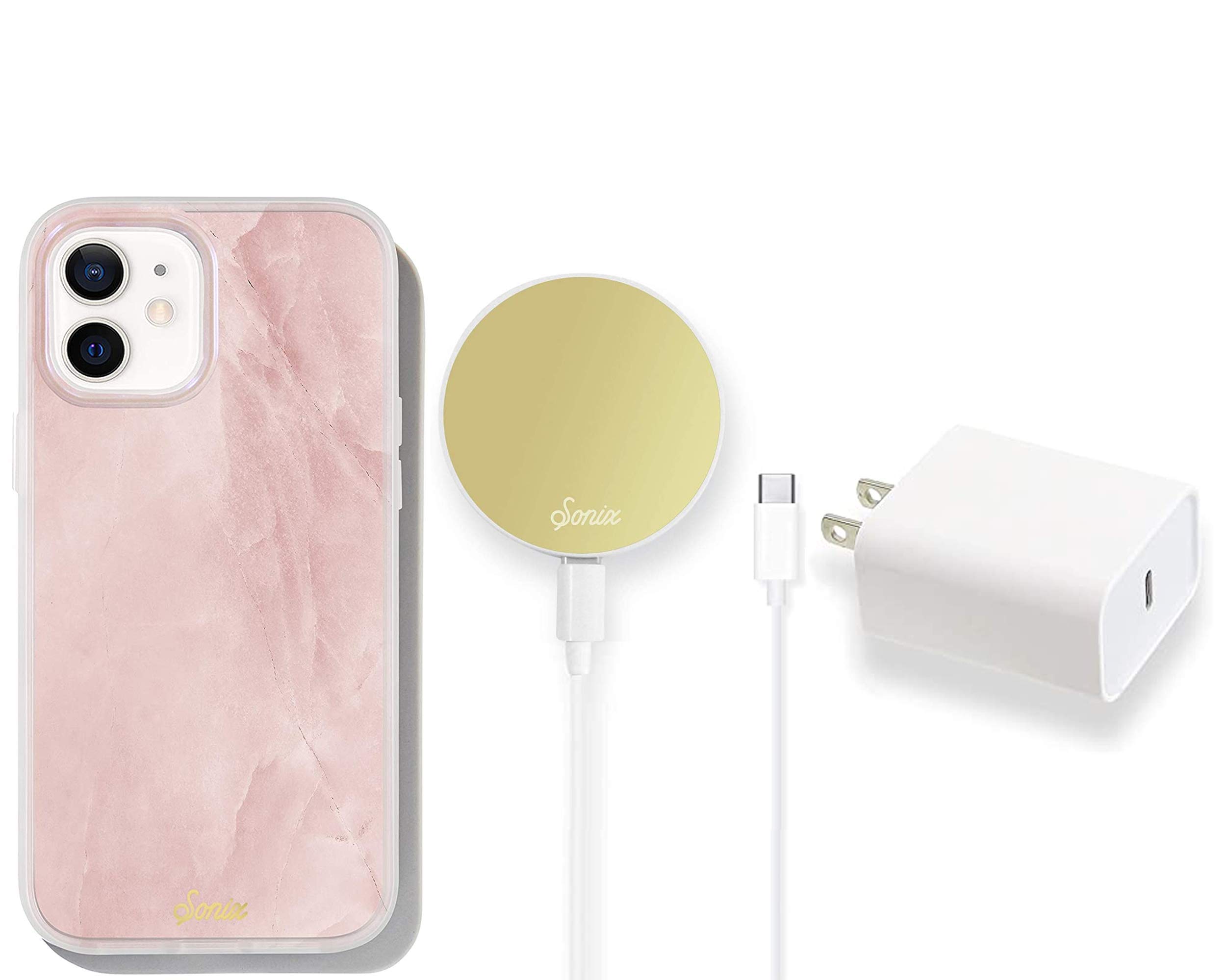 Magnetic Wireless Charger for iPhone 12/12 Pro - USB-C Fast Charging with Self-Aligning MagSafe Compatibility, Mother of Pearl Design - Perfect for Home, Office & Travel Charging