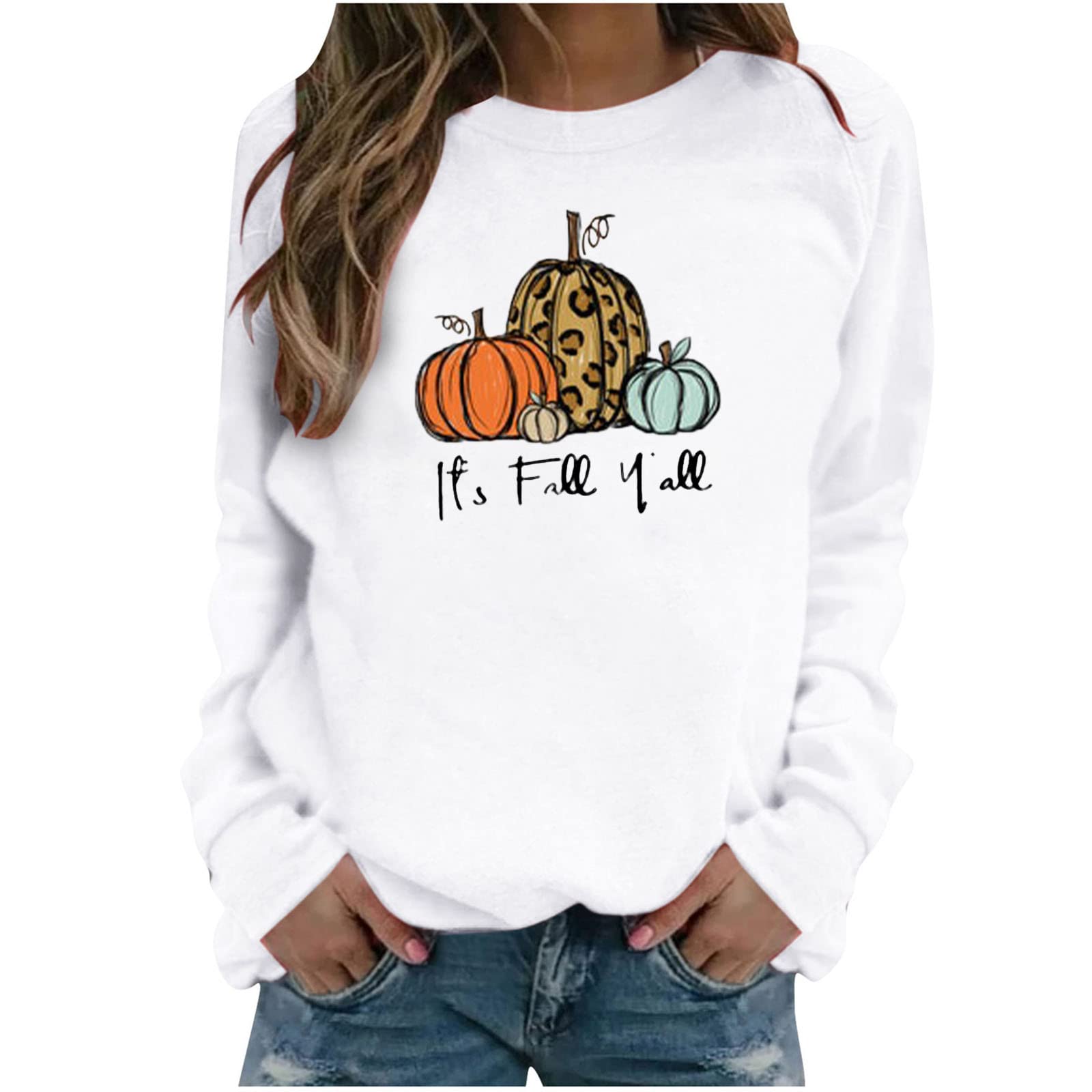 Women's Thanksgiving Graphic Sweatshirt - Grateful Blessed Pumpkin Print Fall Tops & Blouses | Cozy Holiday Outfit for Family Gatherings & Autumn Festivals