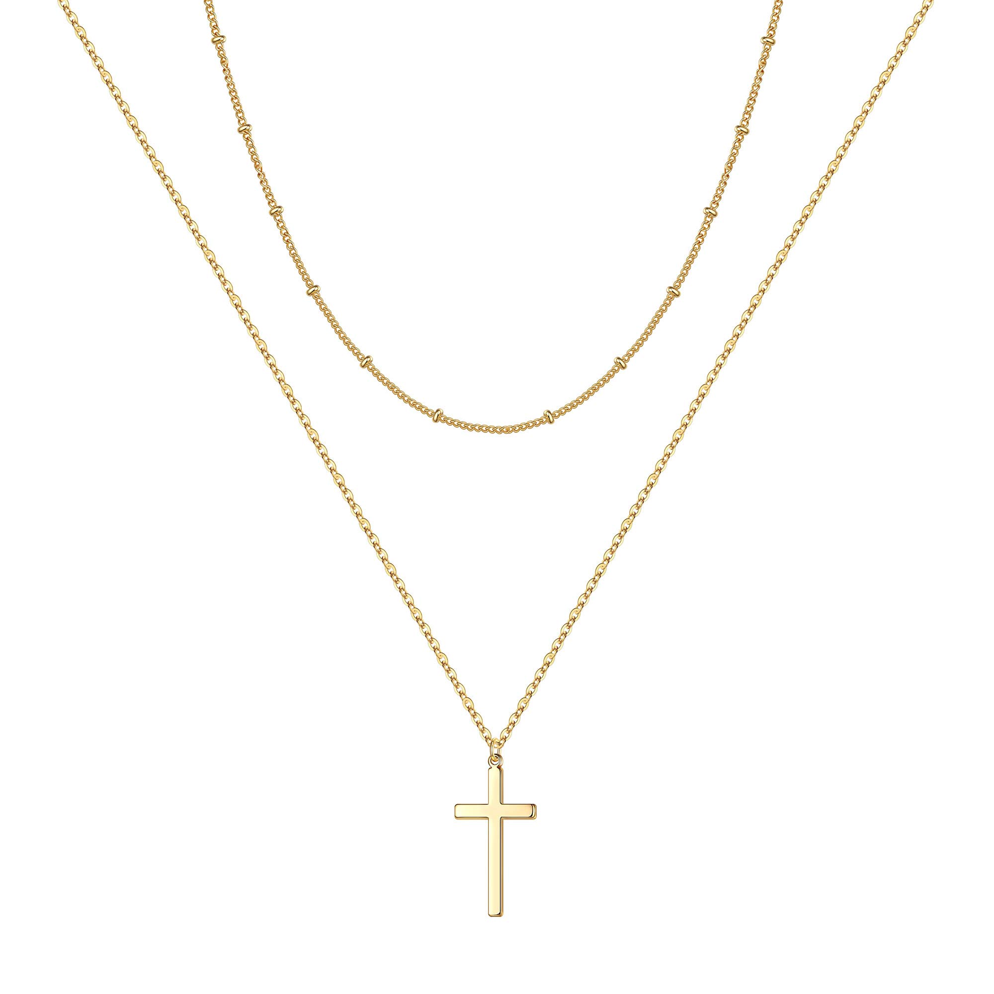 MONOZO 14k Gold Filled Cross Necklace for Women - Dainty Sideways Cross Pendant, Simple Layered Choker Jewelry - Perfect Gift for Birthday, Mother's Day, Baptism & Everyday Faith-Based Fashion