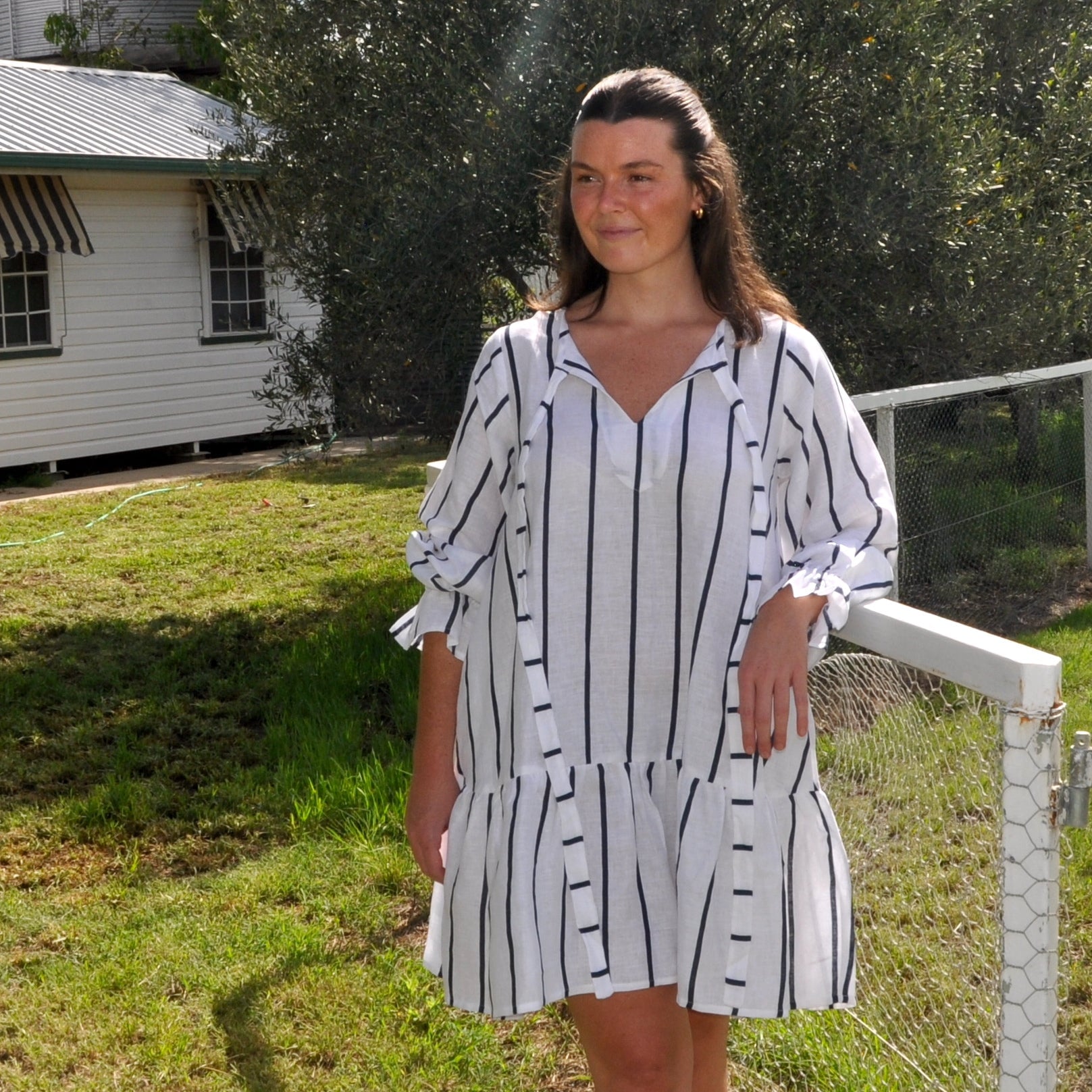 Oliver Dress - Wide Navy Stripe Women's Summer Casual Dress | Perfect for Beach, Vacation & Date Night Outfits