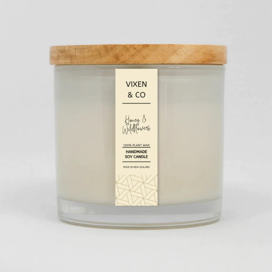 Vixen & Co Husky Candle - Honey & Wildflowers Scented Soy Wax Candle for Home, Office, Romantic Gifts & Relaxation