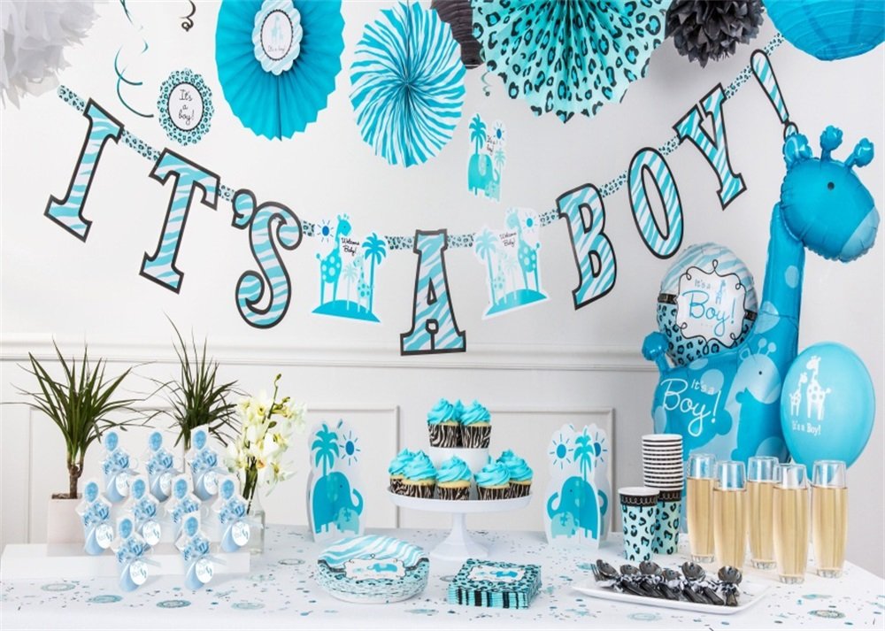 Leowefowa 7X5FT Sweet Baby Shower Backdrop - It's a Boy Theme with Paper Flowers Banner | Vinyl Photo Background for Photography, Cake Smash, 1st Birthday Parties & Studio Props | Perfect for Princess-Themed Boys' Celebrations & Indoor Decor