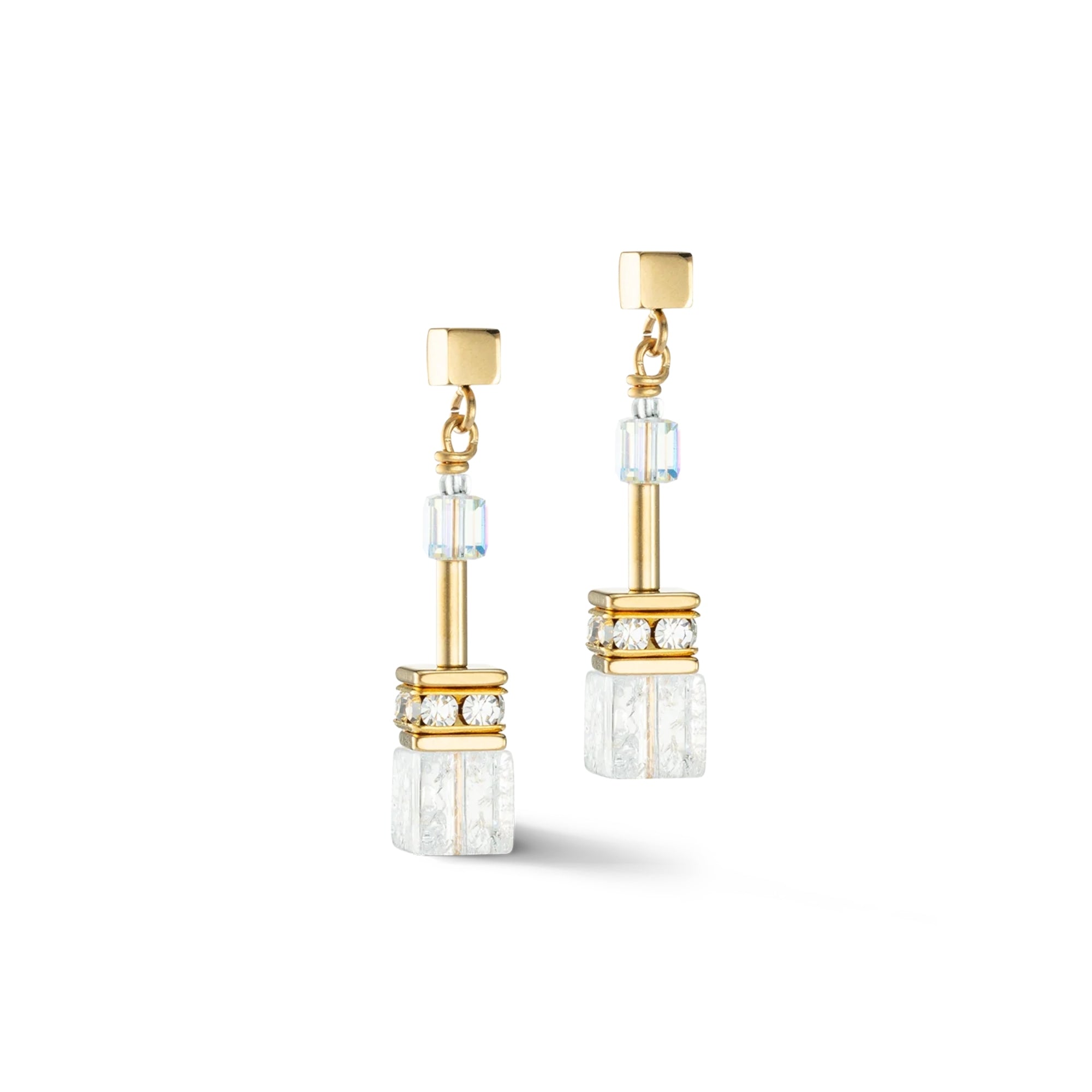 GeoCUBE Iconic Nature Gold & White Stud Earrings for Women - Elegant Jewelry Gift for Everyday Wear & Special Occasions