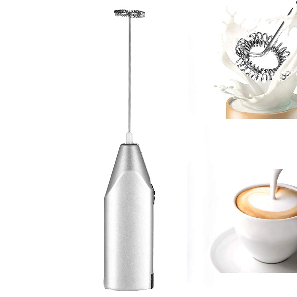 **Handheld Milk Frother - Mini Portable Electric Whisk for Coffee, Cappuccino, Hot Chocolate & Egg Beating - Silver Kitchen Tool for Latte Art, Baking & Smoothie Mixing**