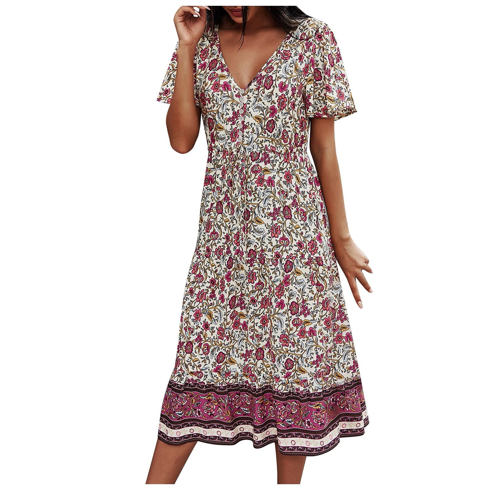 Floral Rhombic Dress for Women - Casual Loose Beach Dress for Summer Outings