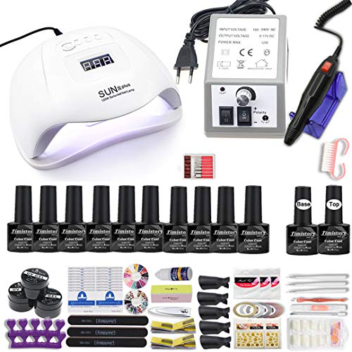 Professional Manicure Set with Nail Drill Machine & UV/LED Lamp - 30/20/10 Nail Polish Kit, Acrylic Nail Art Tools (2000-10gel-120W) for Home Salon, DIY Nail Care & Professional Nail Technician Use