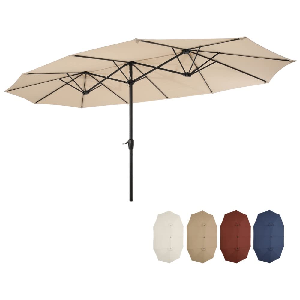 15×9ft Rectangular Patio Umbrella - Large Double-Sided Market Umbrella with UV Protection, Outdoor Sun Shade for Garden, Poolside & Backyard (Brown Black) - Perfect for Patio Furniture, Dining Sets and Outdoor Relaxation