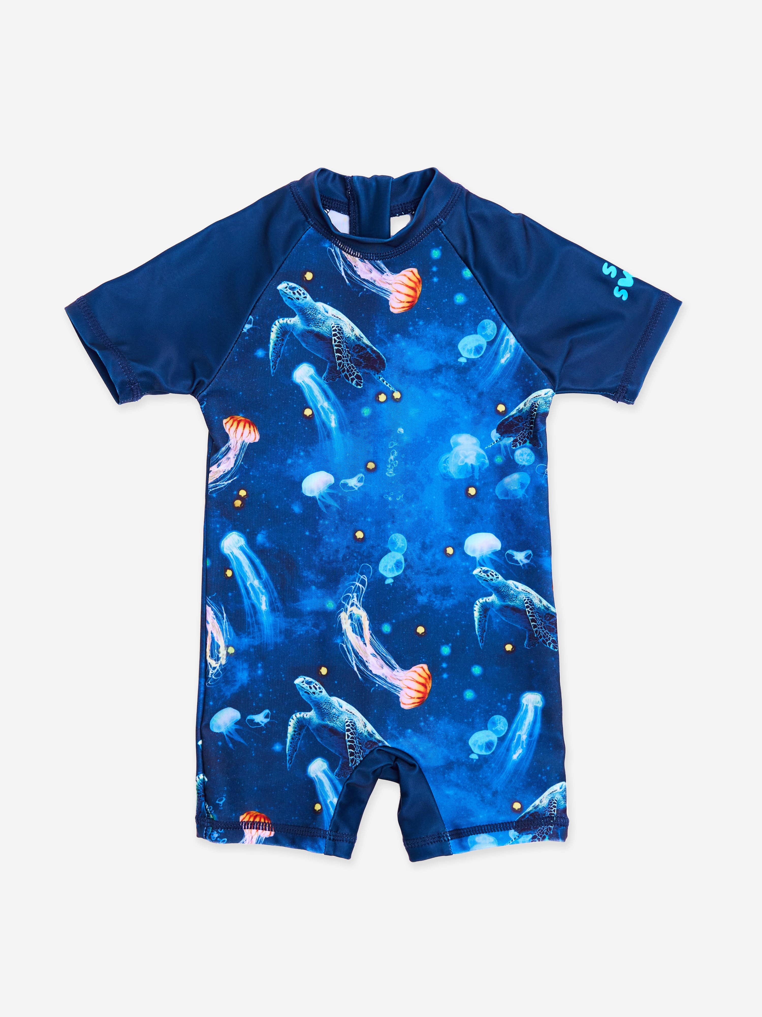 UPF50+ Baby Boys Turtle Sun Suit - Blue Rash Guard Swimwear for Toddler Beach & Pool Protection