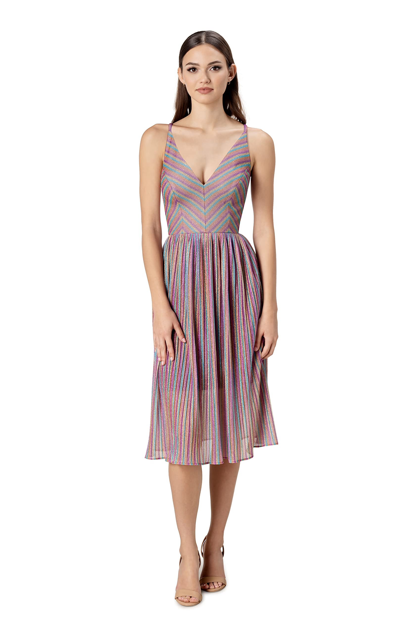Dress the Population Women's Haley Fit and Flare Midi Dress - Elegant Party & Wedding Guest Dress for Special Occasions