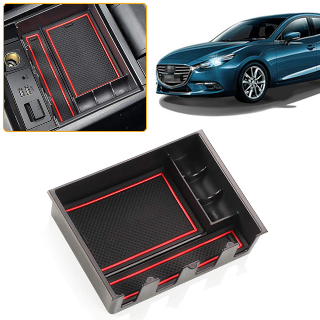 Mazda Axela Center Console Organizer Tray - ABS Storage Box with Armrest for Car Interior Accessories | Perfect for Phone, Keys, and Small Items Storage While Driving