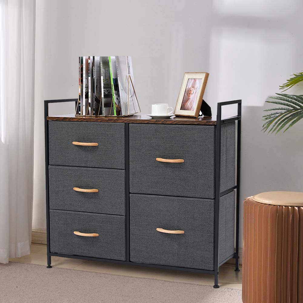 5-Drawer Fabric Dresser with Sturdy Steel Frame & Wooden Top - Bedroom, Hallway & Entryway Storage Organizer for Clothes, Linens & Accessories | Perfect for Small Spaces & Home Organization