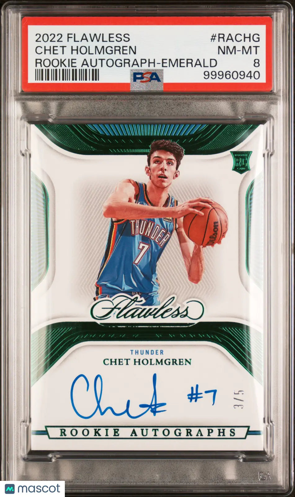 2022 Panini Flawless Chet Holmgren Rookie Autograph Emerald PSA 8 3/5 - Rare Basketball Trading Card for Collectors & Investors - Perfect for Display, Trading, and Sports Memorabilia Collections