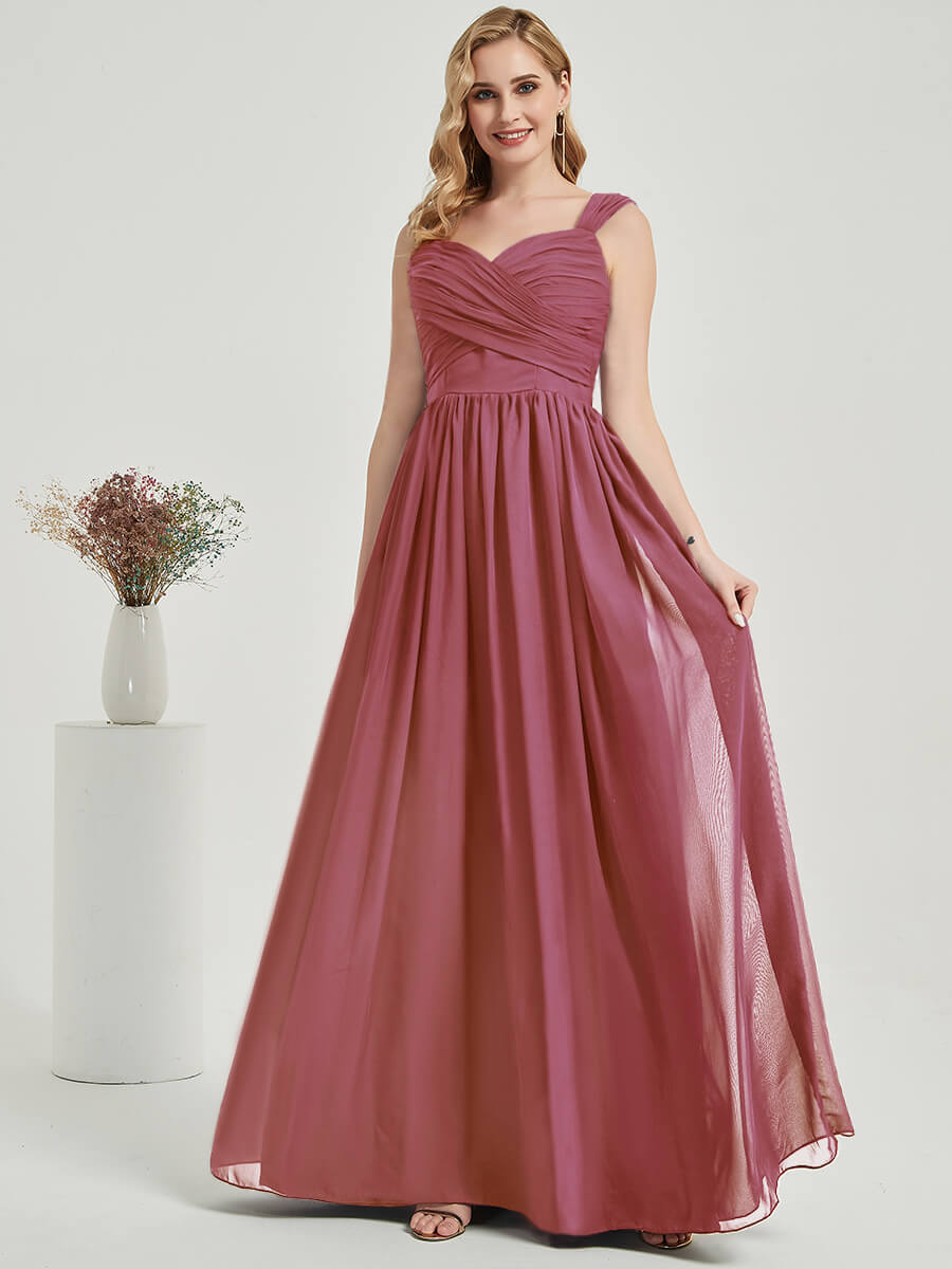 Desert Rose Sweetheart Backless Chiffon Floor Length Bridesmaid Dress - Elegant Formal Gown for Weddings, Prom & Special Occasions