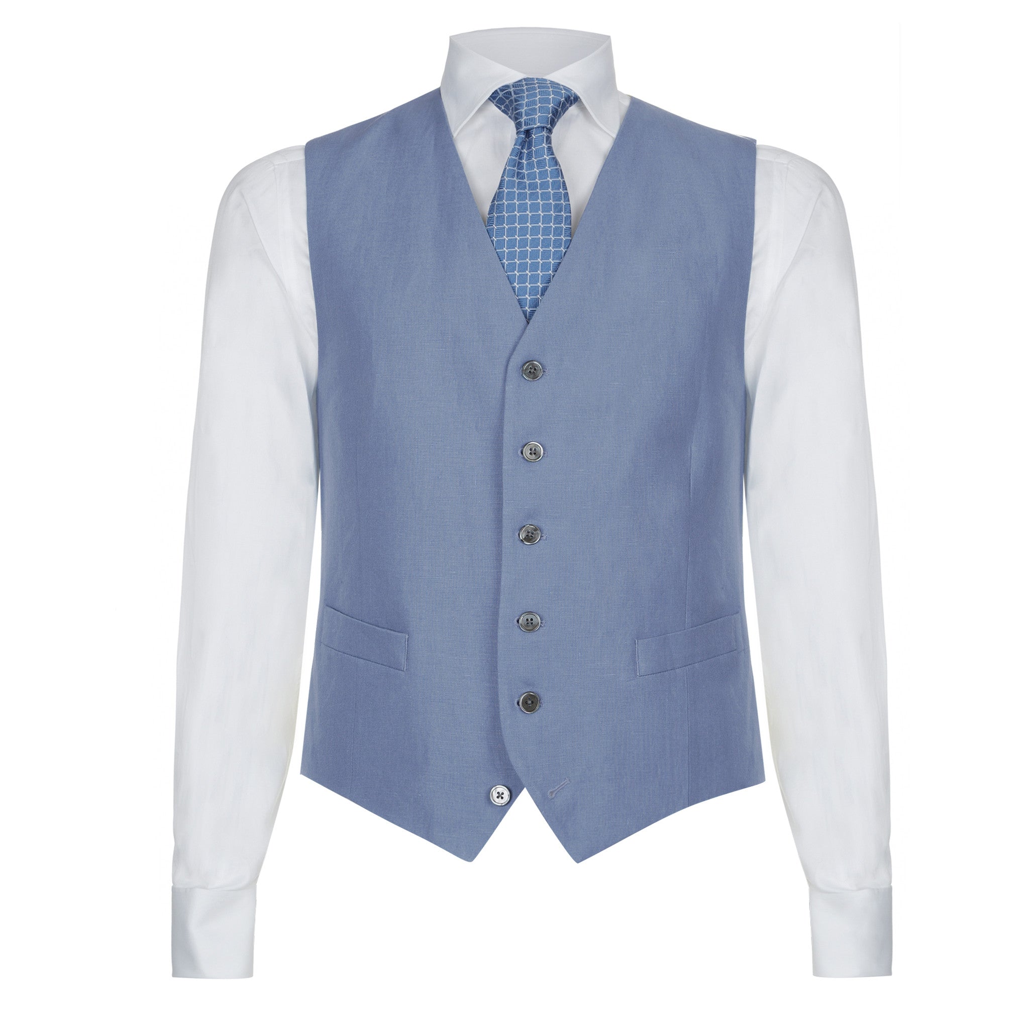 Light Blue Berrick Linen Waistcoat for Men - Classic Slim Fit Vest for Casual Wear, Weddings & Office Outfits