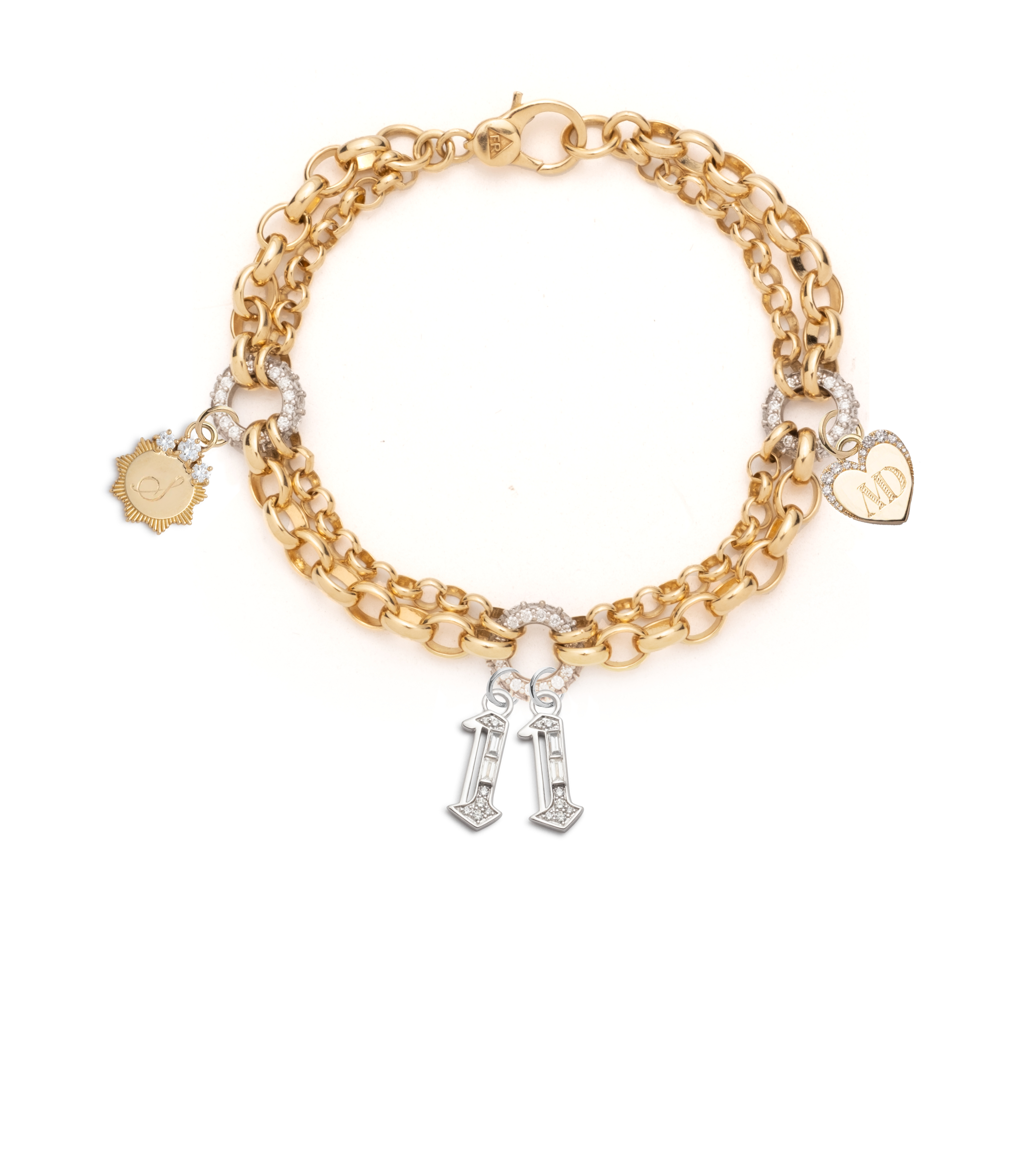 Engravable Pave Heart Festoon Chain Bracelet in 14K Yellow Gold with Diamonds - Elegant Jewelry Gift for Valentine's Day, Anniversary or Special Occasions