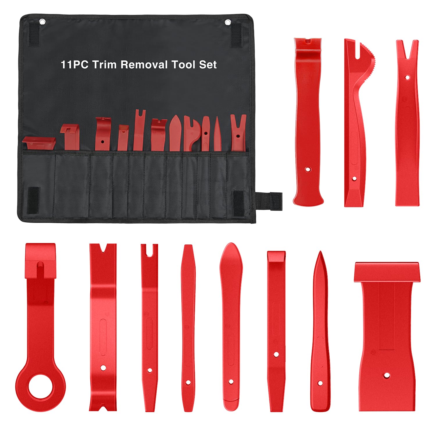 GOOACC 11PCS Auto Trim Removal Tool Kit - No Scratch Car Audio Dash & Window Molding Fastener Remover Set (Red) | Perfect for Car Stereo Installation & Interior Detailing