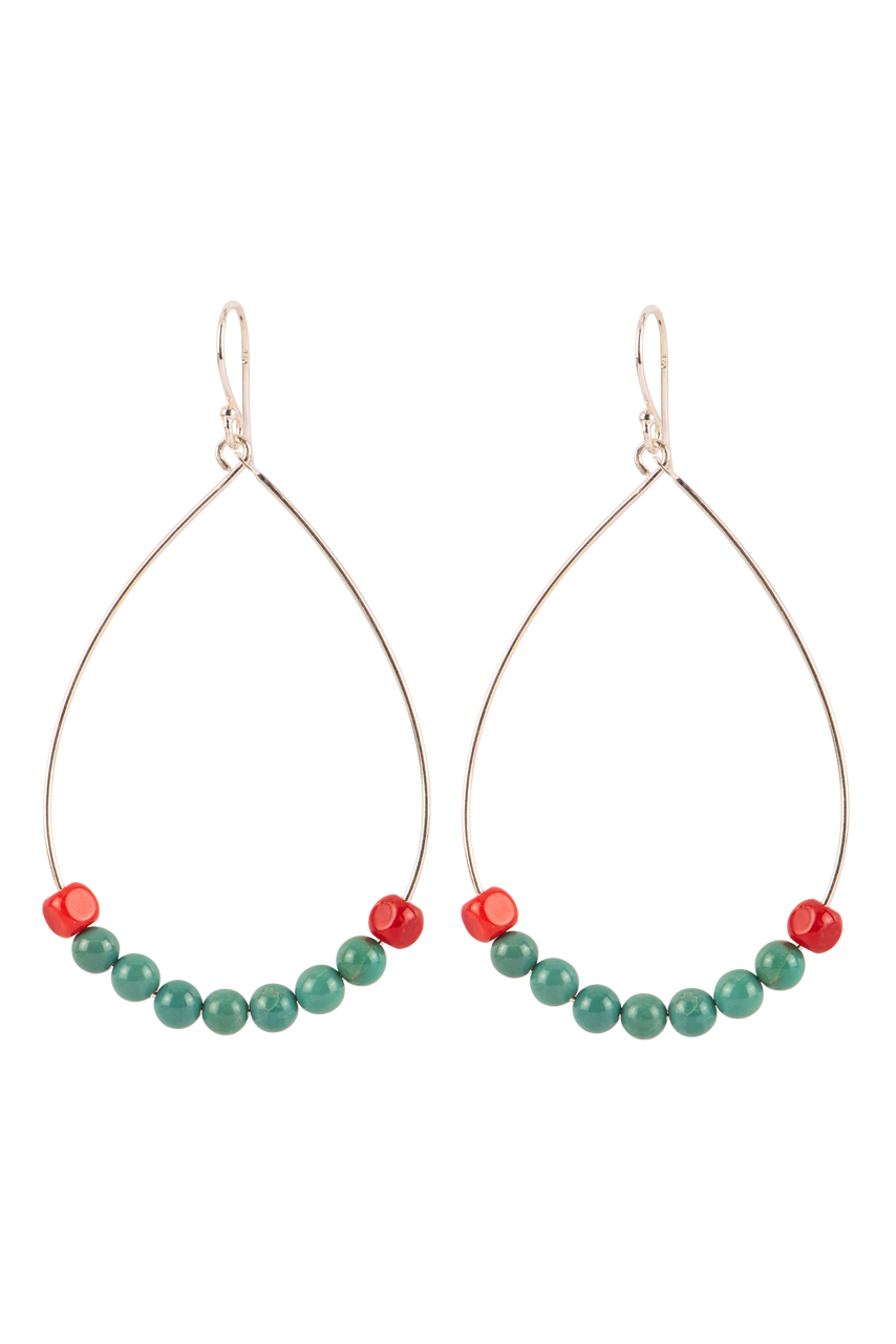 Paige Wallace Turquoise & Coral Earrings for Women – Handmade Boho Dangle Jewelry – Perfect for Weddings, Parties & Everyday Wear
