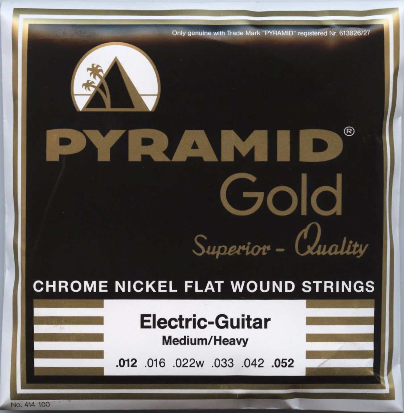 Premium Pyramid Electric Guitar Strings - Gold Chrome Nickel Flat Wound Round Core (12-52 Gauge) for Blues, Jazz & Rock Performance