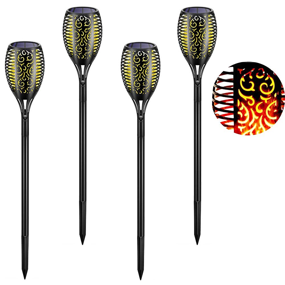 4 Pack Solar Torch Lights with Flickering Flame Effect - 96 LED Waterproof Outdoor Landscape Lighting for Garden, Patio, Driveway | Dusk to Dawn Auto On/Off | Perfect for Backyard, Pathway, and Poolside Decor