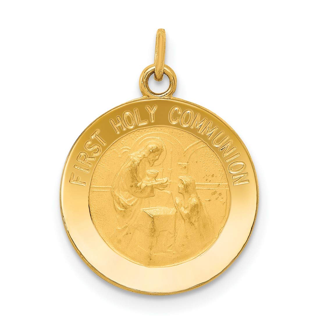 14K Yellow Gold Jesus First Holy Communion Round Pendant - Perfect for Religious Gifts, Baptism, Confirmation & Special Occasions