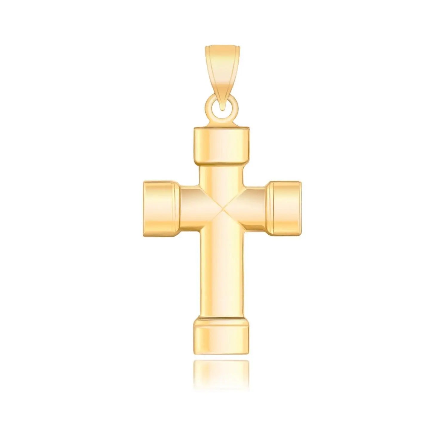 14K Yellow Gold Cross Pendant Necklace with Block Like Ends - Elegant Religious Jewelry for Women, Perfect for Gifts, Baptism, Weddings & Everyday Wear
