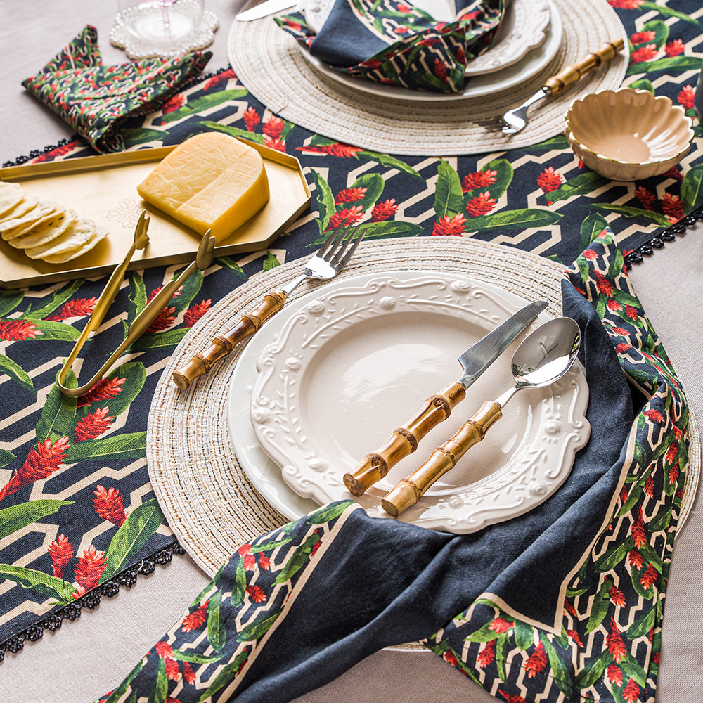 Elegant Black Floral Table Runner for Dining Room Decor | Perfect for Weddings, Parties & Home Decor