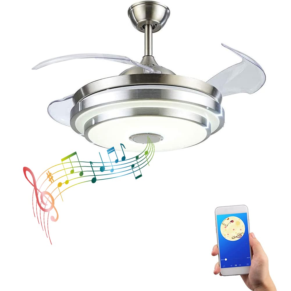 Smart Bluetooth Ceiling Fan with LED Lights - 42 Inch Modern Remote Control Chandelier with Music Player, Dimmable Lighting for Living Room, Bedroom, Restaurant | Energy Efficient & Quiet Operation | Perfect for Home Cooling, Ambient Lighting & Entertainment