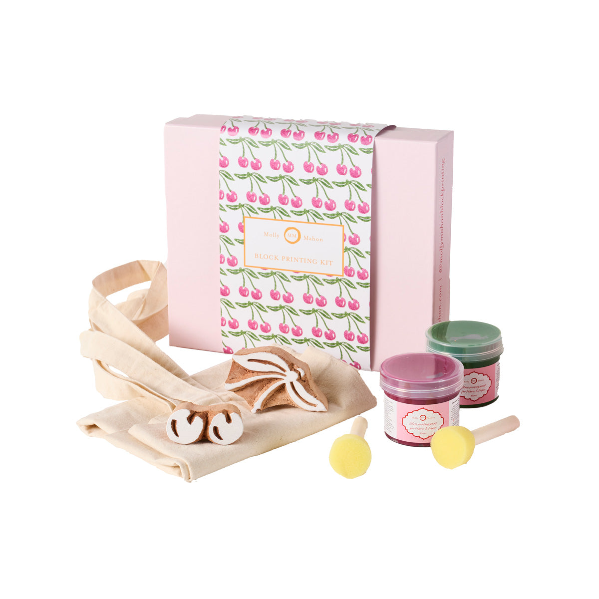 DIY Block Printing Kit for Tote Bags - Cherry & Green/Plum Design - Perfect for Crafting, Personalized Gifts & Eco-Friendly Shopping