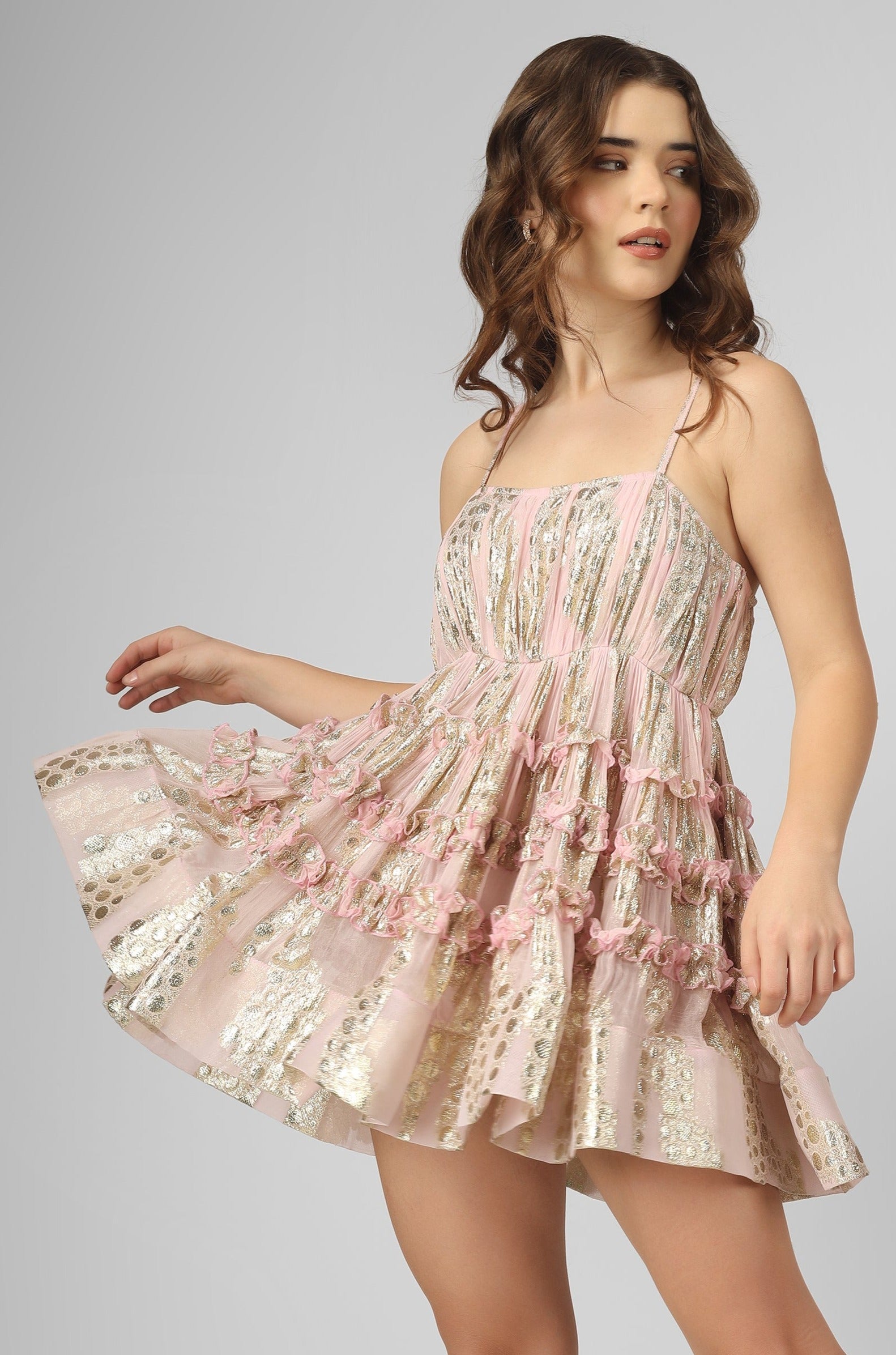 Bethan Metallic Printed Mini Dress in Pink - Elegant Party & Night Out Outfit for Women | Perfect for Cocktail Dresses, Evening Events & Special Occasions