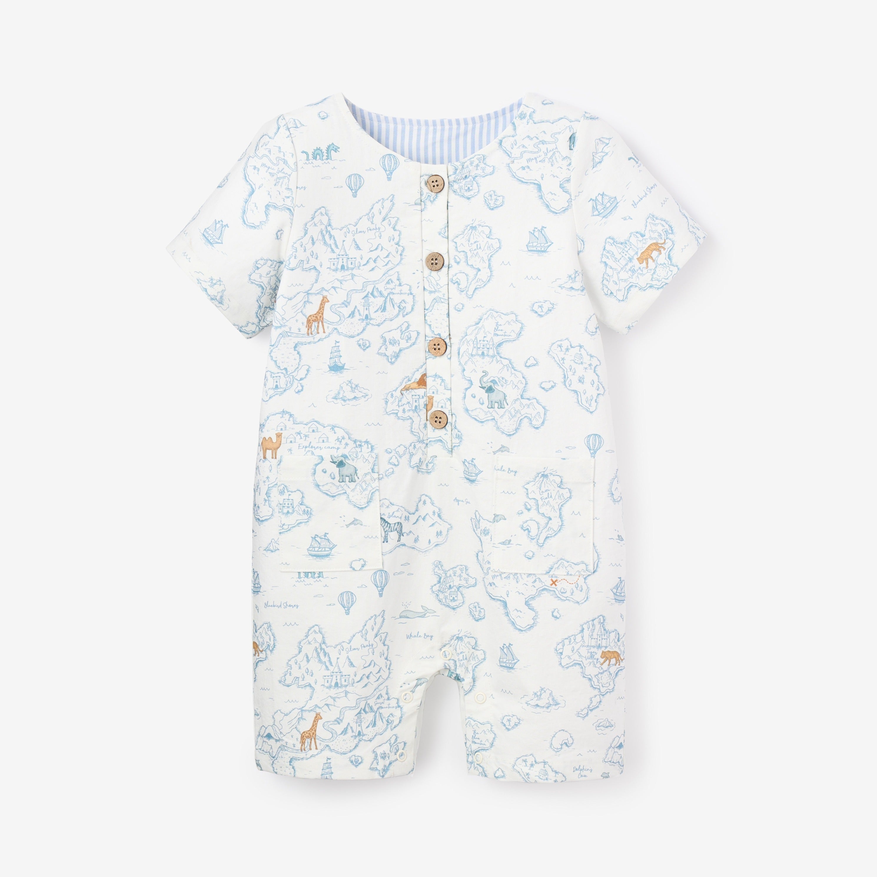 Adorable Cotton Explorer Print Shortall Romper for Baby Boys & Girls - Perfect for Playtime, Outdoor Adventures & Photo Shoots