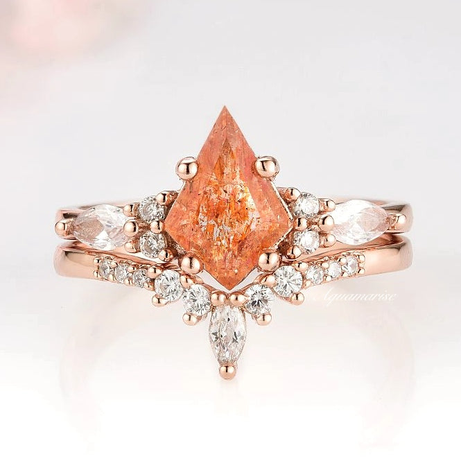 Skye Kite™ Natural Sunstone Ring Set - 14K Rose Gold Vermeil Jewelry for Women | Elegant Stackable Rings for Everyday Wear, Gift for Her, Wedding, Anniversary & Special Occasions
