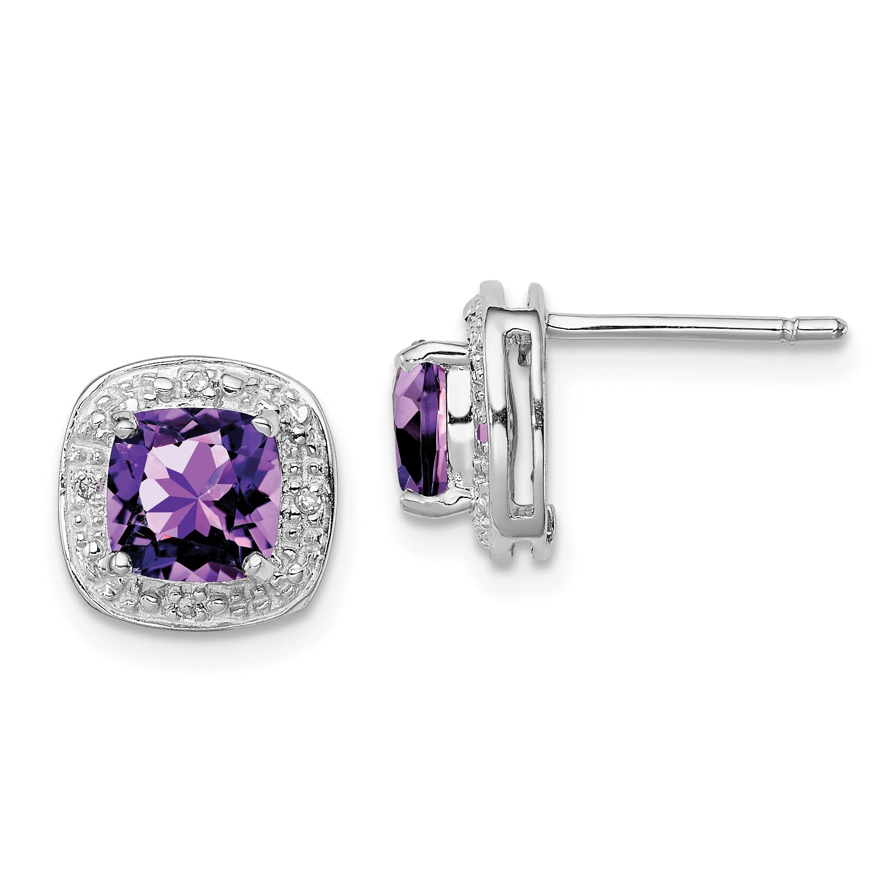 Silver Purple Amethyst Diamond Stud Earrings for Women - Elegant Gemstone Jewelry Gift for Birthday, Anniversary & Special Occasions