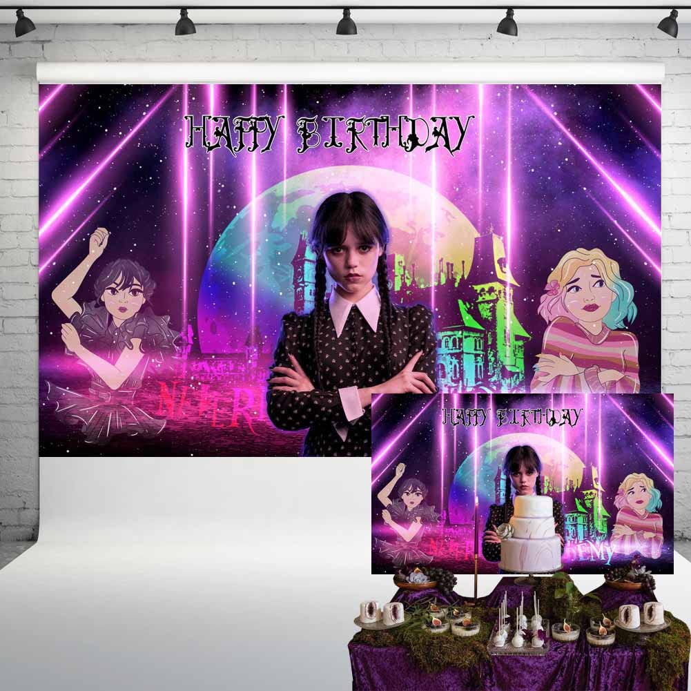 Wednesday Addams Birthday Party Backdrop - 5x3 ft Photo Background for Halloween, Themed Parties & Decorations | Perfect for Weddings, Baby Showers & Social Media Photos