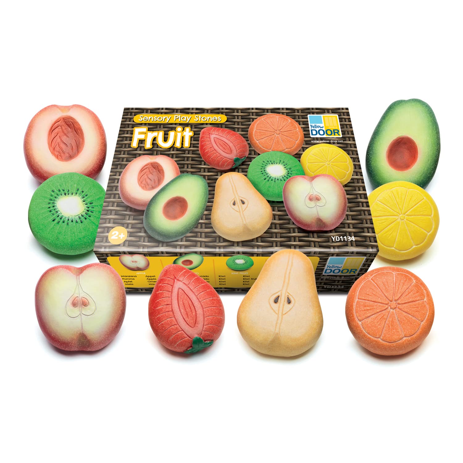 Yellow Door Fruit Sensory Play Stones - Set of 8 Educational Toys for Toddlers - Perfect for Montessori Learning, Sensory Bins & Early Childhood Development Activities