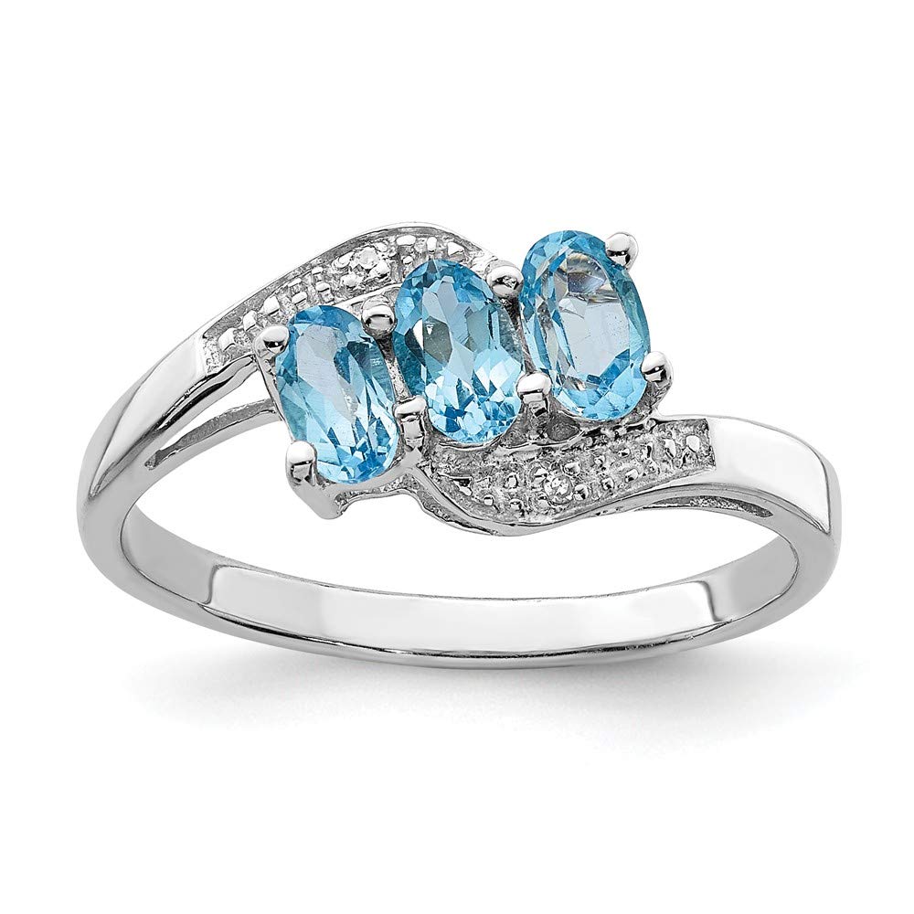 925 Sterling Silver Swiss Blue Topaz & Diamond Ring for Engagement