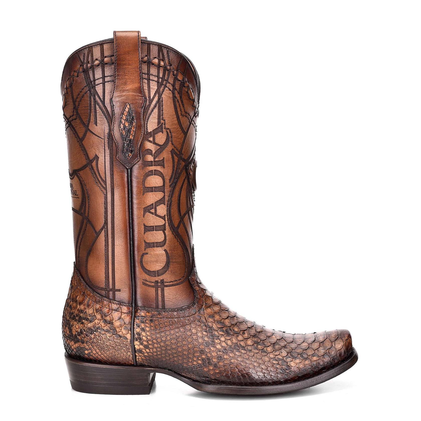 Authentic Cuadra Chestnut Western Cowboy Boots for Men - Genuine Python Skin Leather - Perfect for Rodeo, Country Music Festivals & Western Fashion