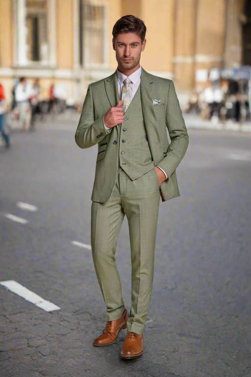 Cavani Caridi Men's Sage Tweed Blazer - Slim Fit Sports Coat for Business, Weddings & Formal Events