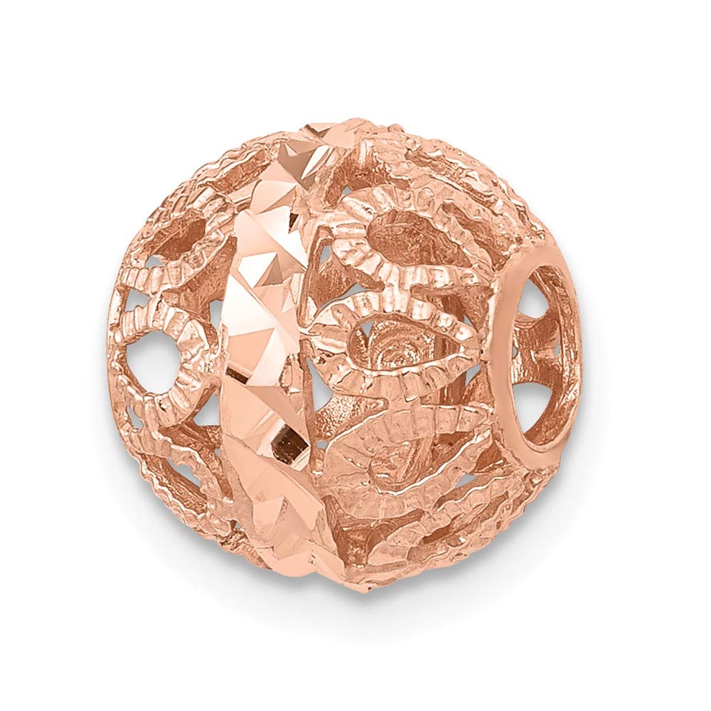 14K Rose Gold Diamond-Cut Filigree Ball Chain Slide Pendant Necklace - Elegant Jewelry for Women, Gift for Her, Perfect for Weddings, Parties & Special Occasions