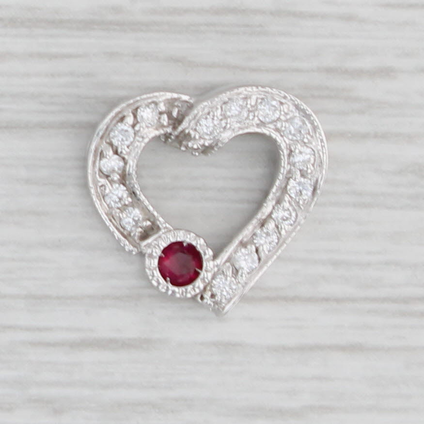 0.21ctw Ruby & Diamond Heart Pendant Necklace - 14k White Gold Floating Drop Charm for Women - Perfect Gift for Valentine's Day, Anniversary & Special Occasions