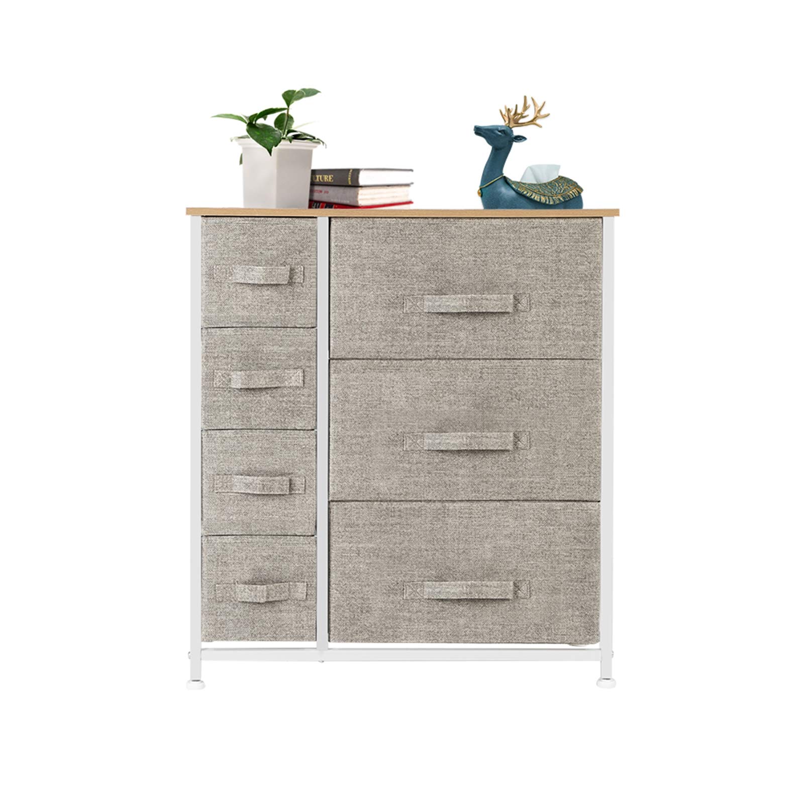 Uhitmi 7-Drawer Dresser with Steel Frame & Wood Top - Fabric Storage Tower for Bedroom, Hallway, Closet & Office Organization - Linen/Natural Finish - Perfect for Small Space Storage & Home Organization
