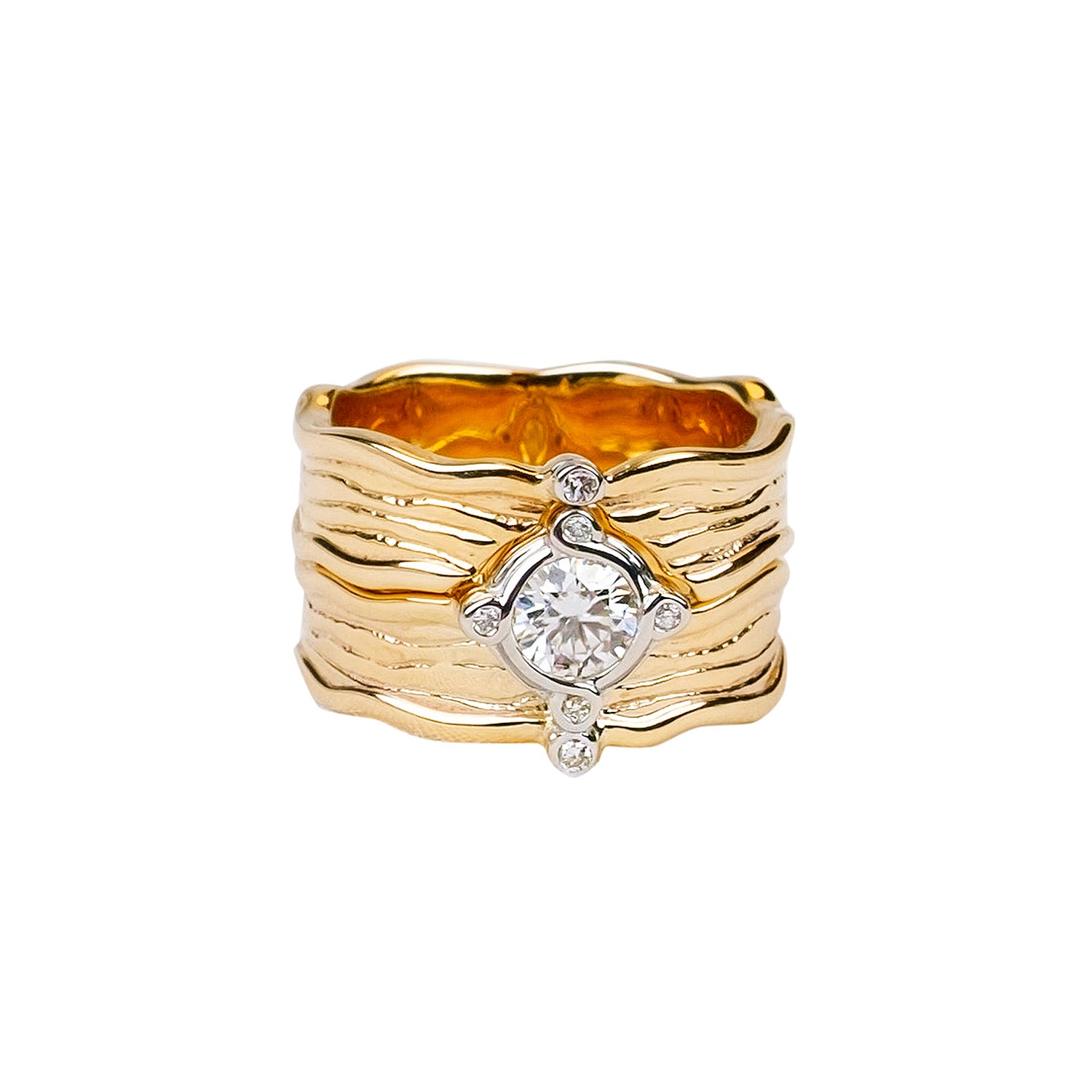 10K Yellow & White Gold Rocks n' Rivers Moissanite & Diamond 2-Piece Ring Set | Elegant Wedding Band & Engagement Ring for Women | Perfect for Proposals, Anniversaries & Special Occasions