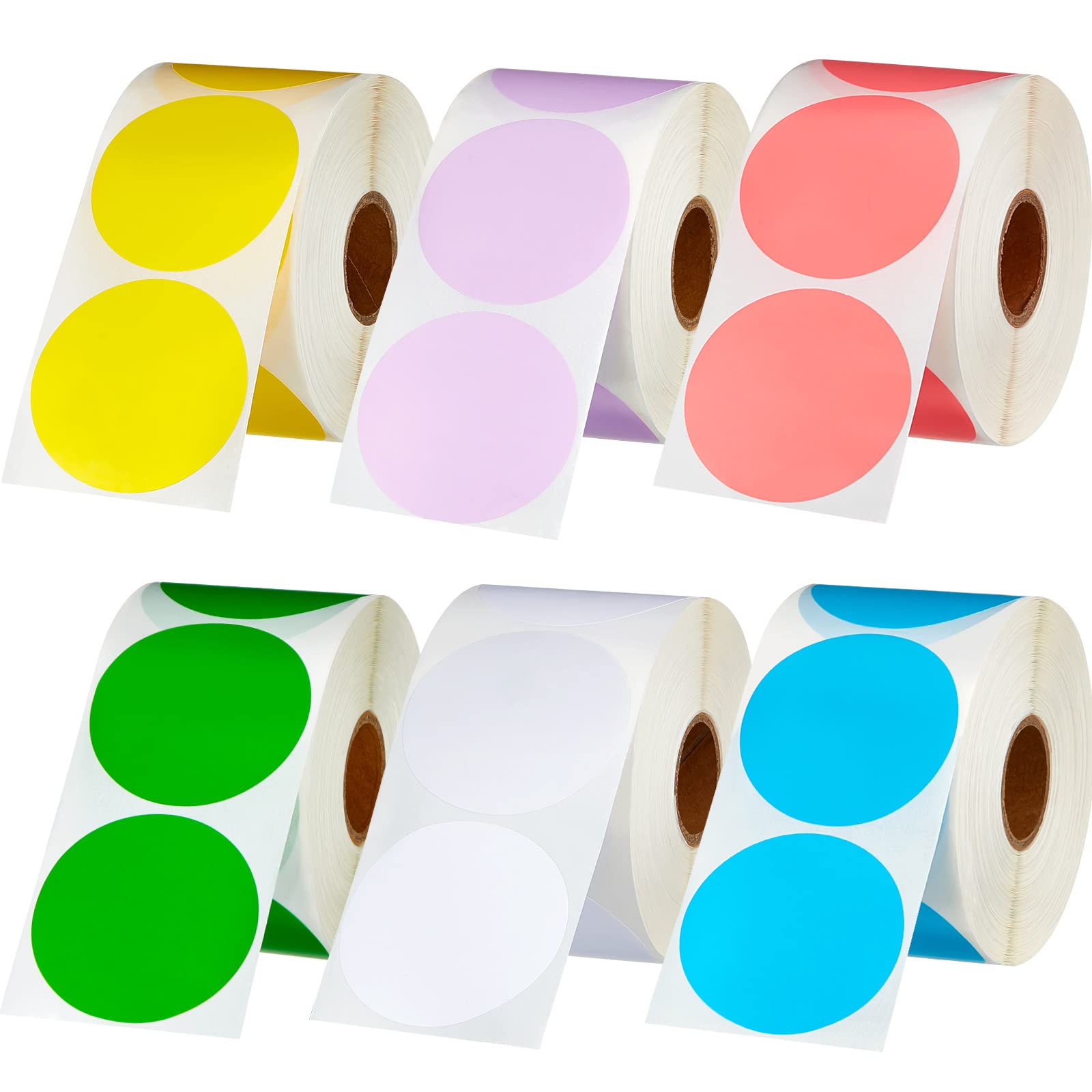 6 Rolls 2 Inch Round Direct Thermal Sticker Labels - Color Coding, Inventory & Business Labeling - Compatible with Rollo & Zebra Printers (Vivid Colors) - Perfect for Shipping, Packaging, Organizing & Retail Use