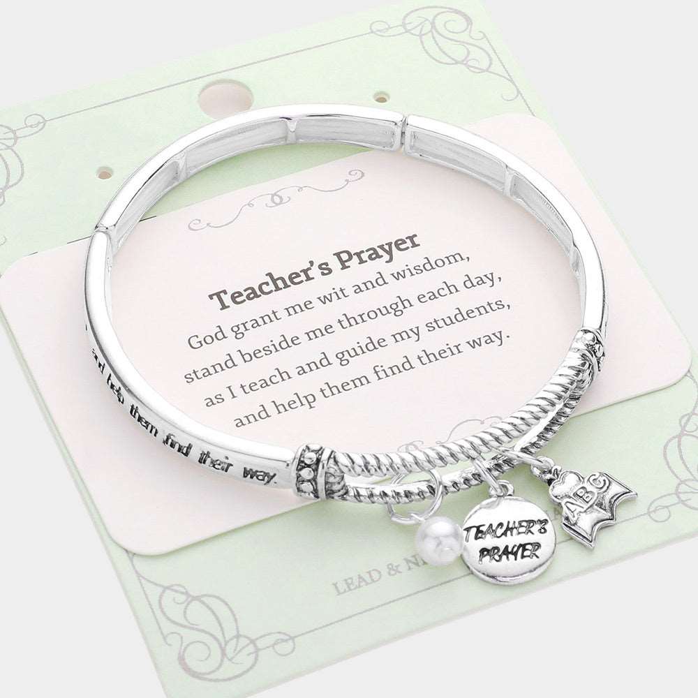 Teacher's Prayer ABC Book Pearl Charm Bracelet - Elegant M H W Jewelry for Educators, Gifts & Inspirational Accessories - Perfect for Teacher Appreciation, Graduation & Daily Motivation