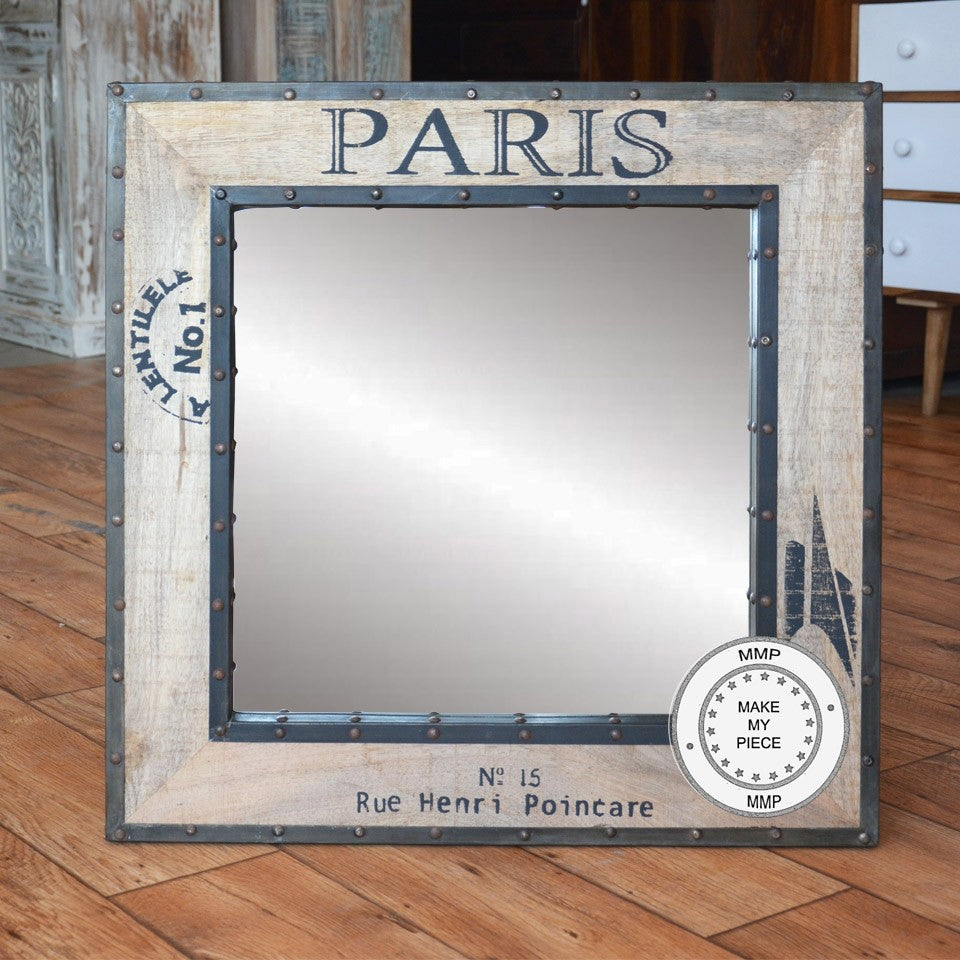 Earth Industrial Indian Solid Wood Frame With Mirror Natural - Handcrafted Solid Wood Wall Mirror for Boho, Farmhouse & Rustic Home Decor - Perfect for Living Room, Bedroom & Entryway