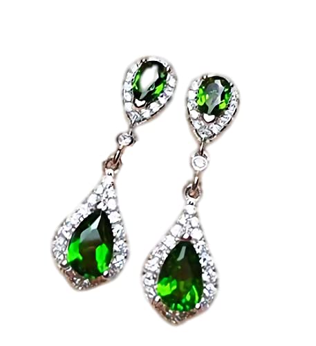 Natural Green Chrome Diopside Sterling Silver Earrings for Women | Handmade Art Deco Style Jewelry | Perfect for Engagement, Wedding & Special Occasions