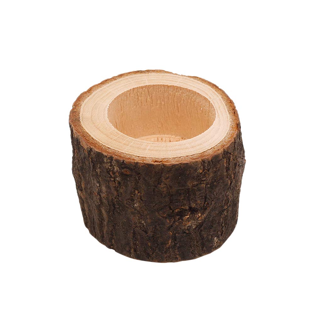 Creative Wooden Bark Candlestick Holder & Flower Pot Set - 1pc Indoor Home Decor Planter with Tray for Candles, Plants, and Centerpieces - Perfect for Living Room, Bedroom, and Wedding Decorations
