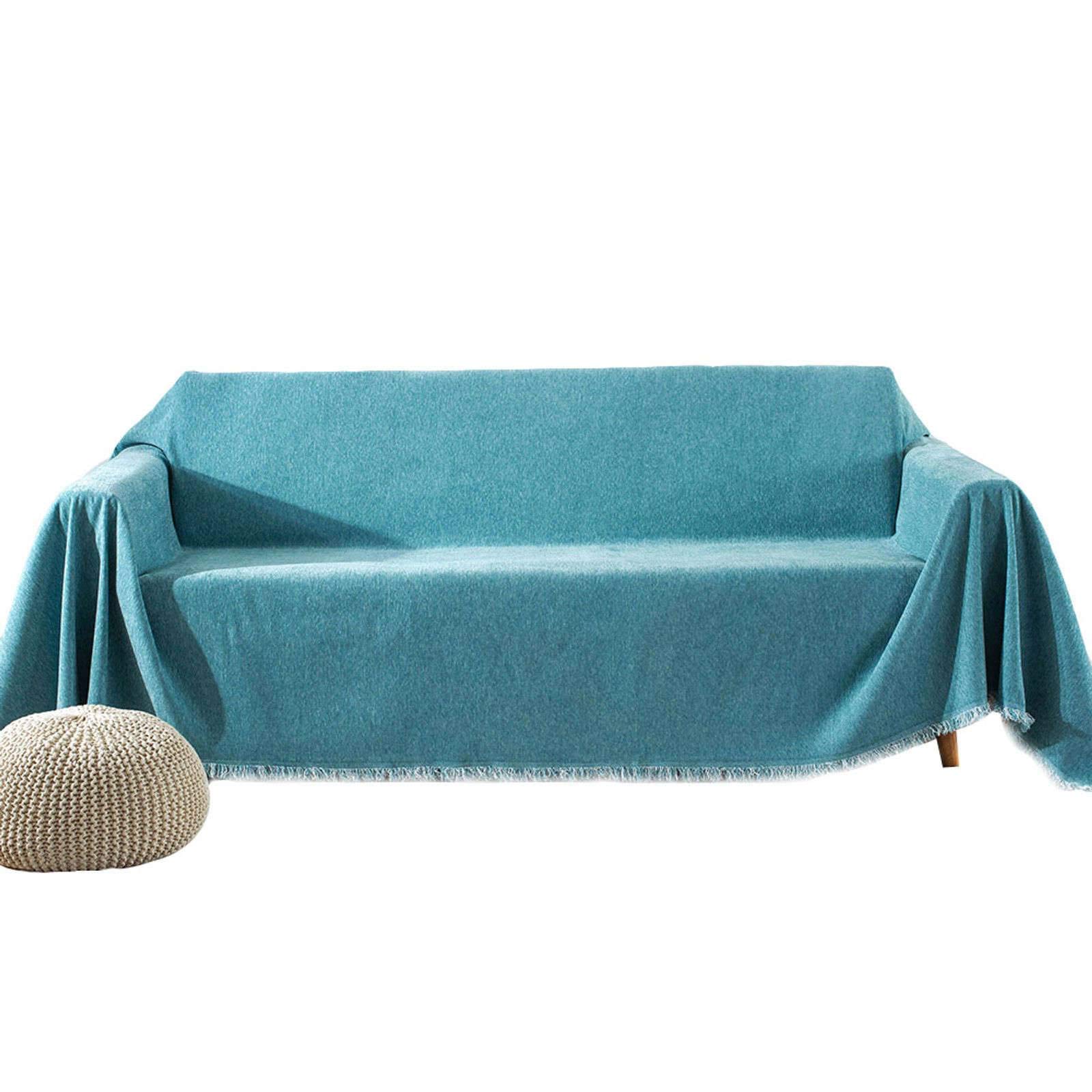 HUOLEO Soft Thick Chenille Sofa Slipcover for 3 Cushion Couch - 180x260cm (70x102in) - Universal Furniture Protector with Tassel - Living Room Decoration - Green - Perfect for Pet Owners & Family Gatherings